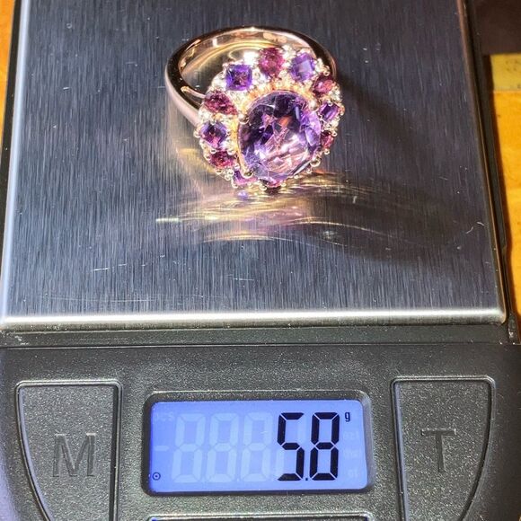 Natural Rose De France Amethyst Garnet Sterling Silver Cocktail Ring Size 7 - Picture 8 of 8